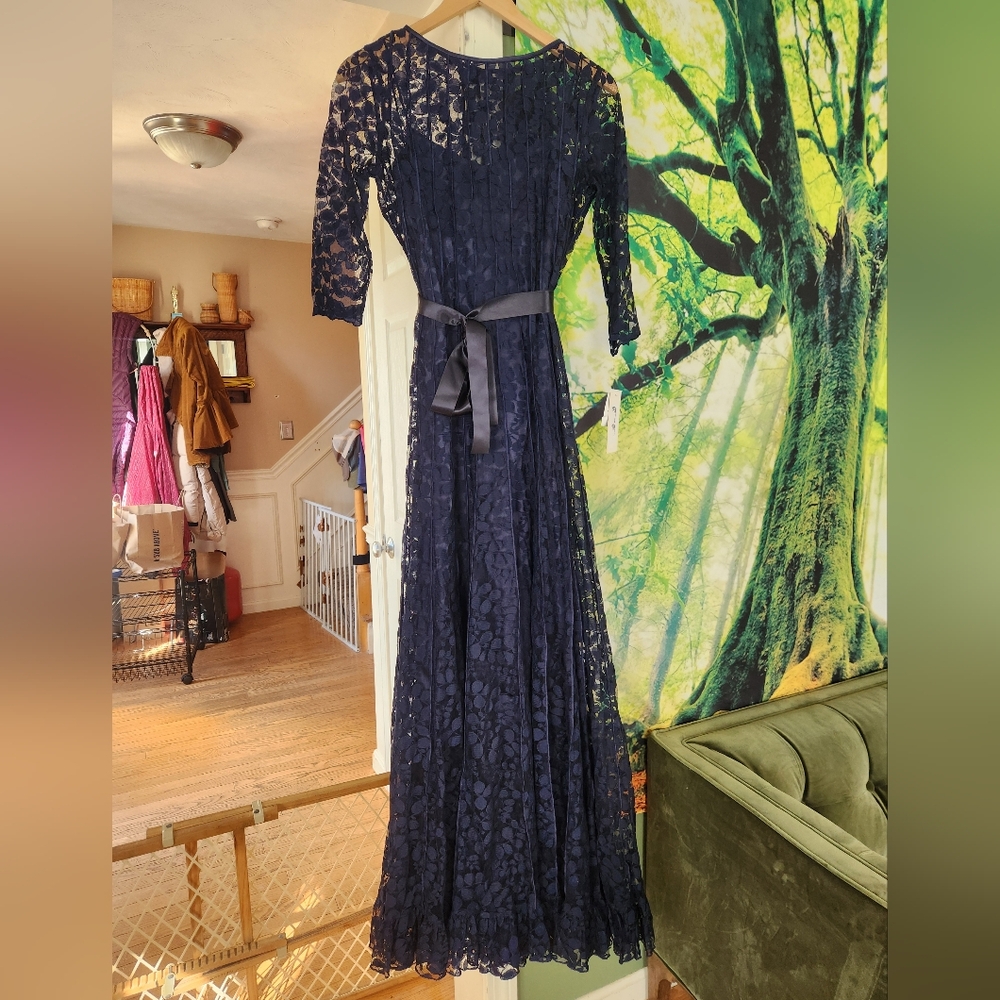 NWT Teri Jon/Rickie Freeman Navy Blue Lace Gown Sz 4 Stunning Fully Lined